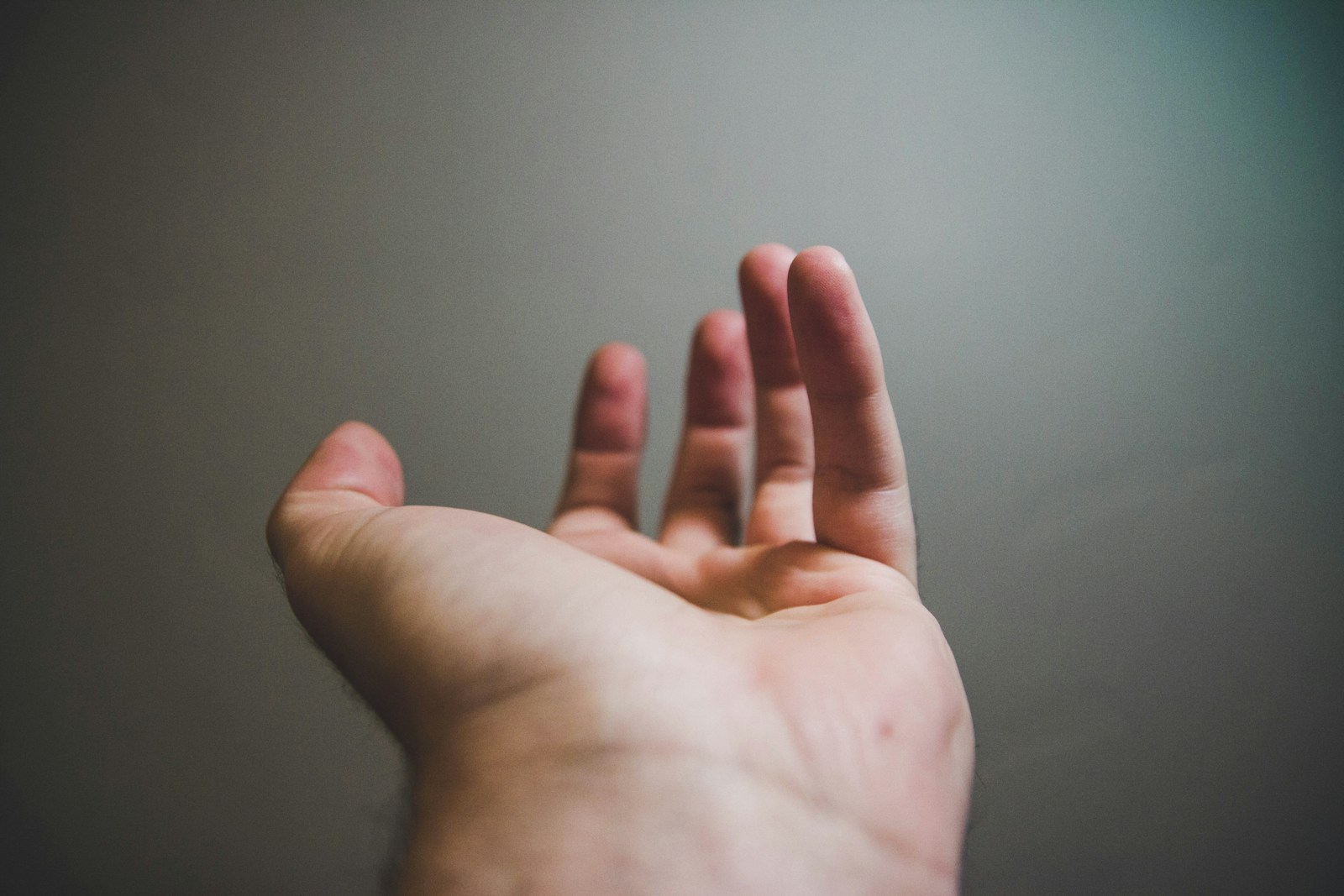 Natural close-up of an open palm and wrist against a softly blurred neutral background